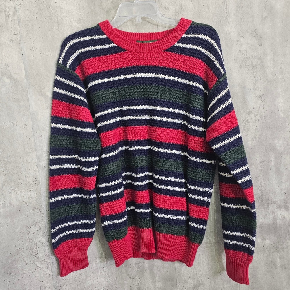 American Eagle Vintage Striped Crewneck Sweater Red Navy Green Mens M